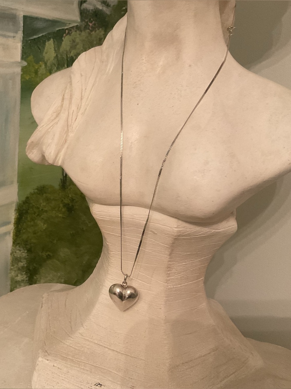 VINTAGE 925 STERLING SILVER TWO-SIDED PUFFED HEART WITH 24” 925 ITALY CHAIN - Picture 11 of 11